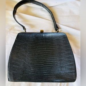 Revita Vintage Black Reptile‎ Handbag with Gold Clasp
